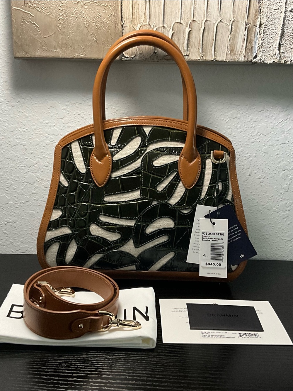 Brahmin Rosetta CACTI GREEN ABRIGADO Bag W/Applique Leaves NWT - Picture 4 of 8